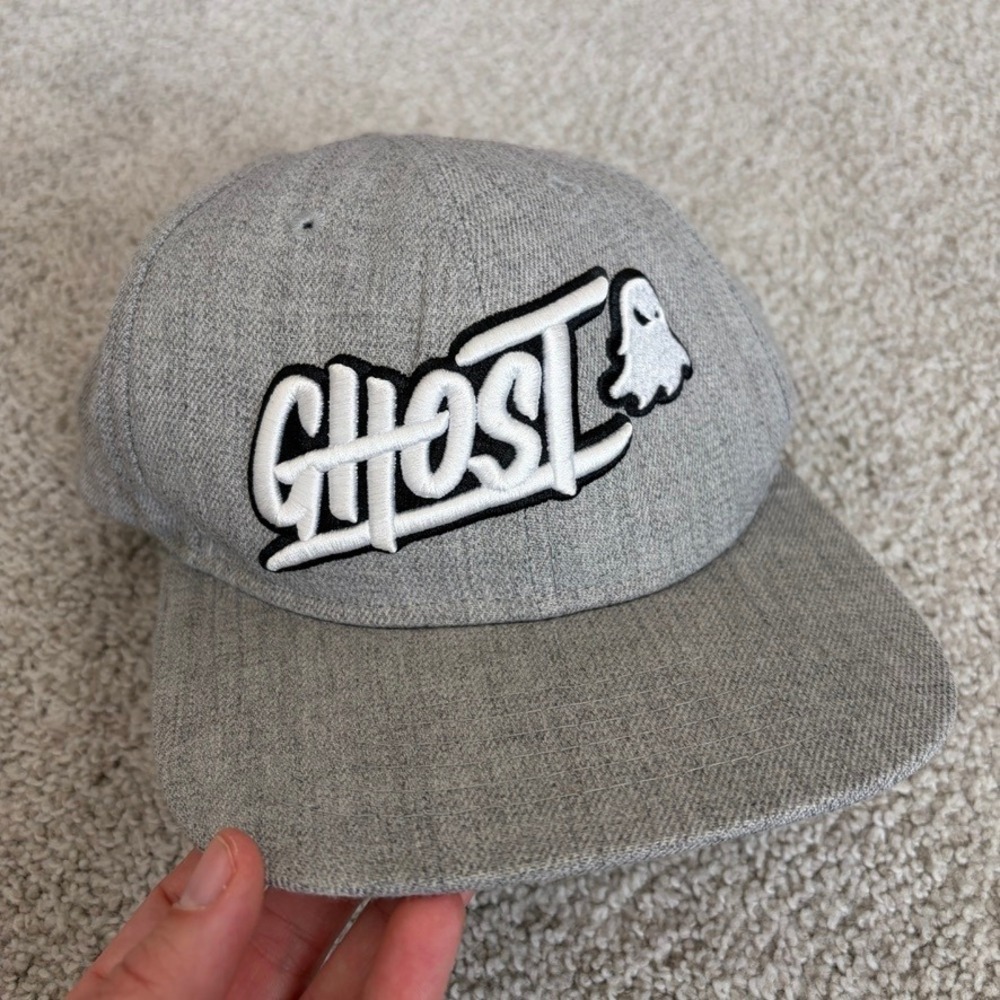 Ghost Lifestyle Snapback Hat Heather Grey 3D Embroidered Logo Flat Brim Cap Mens